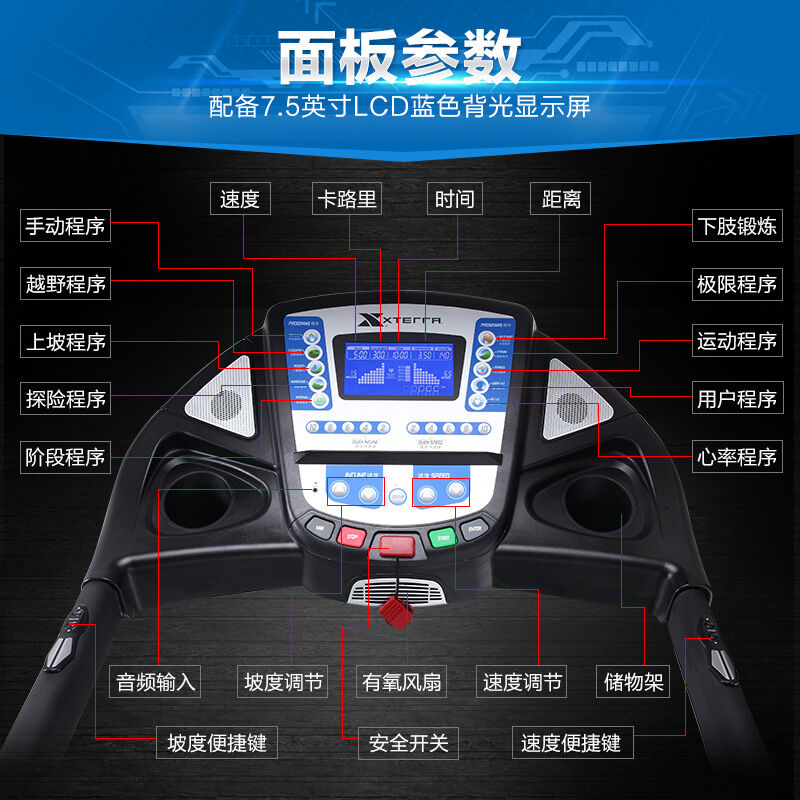 美國(guó)XTERRA司特拉跑步機家用商用TR6.65超靜音健身房專用智能(néng)APP